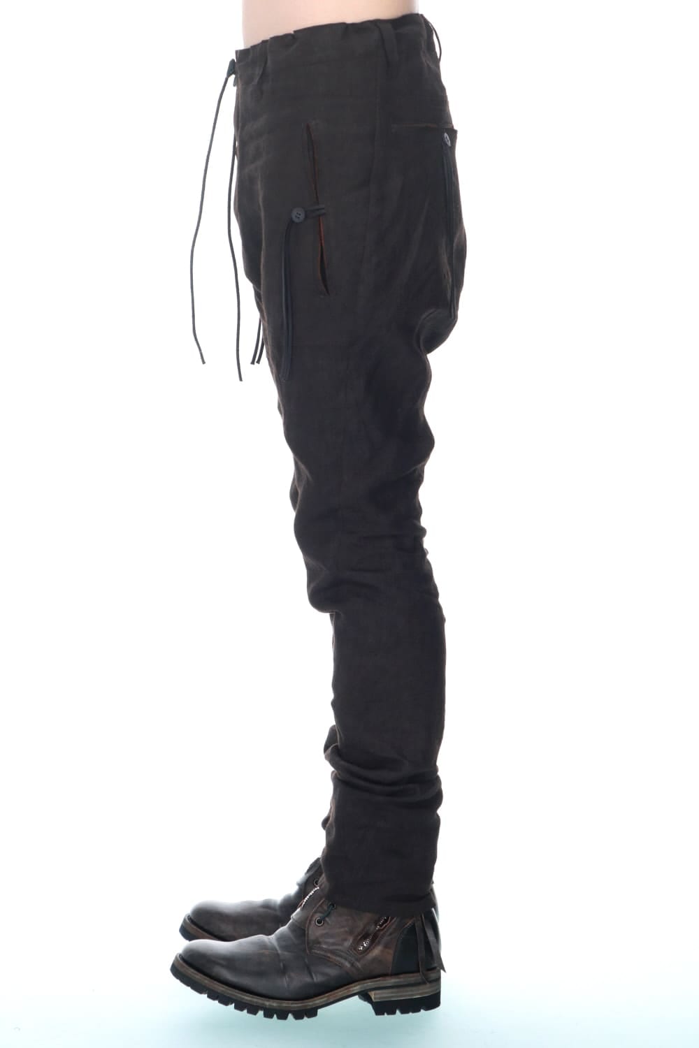 Mud Dyed Linen Drop Crotch Slim Pants