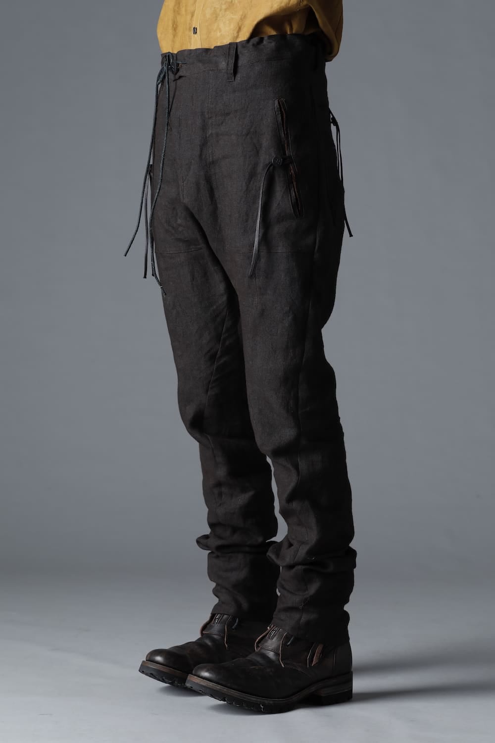 Mud Dyed Linen Drop Crotch Slim Pants