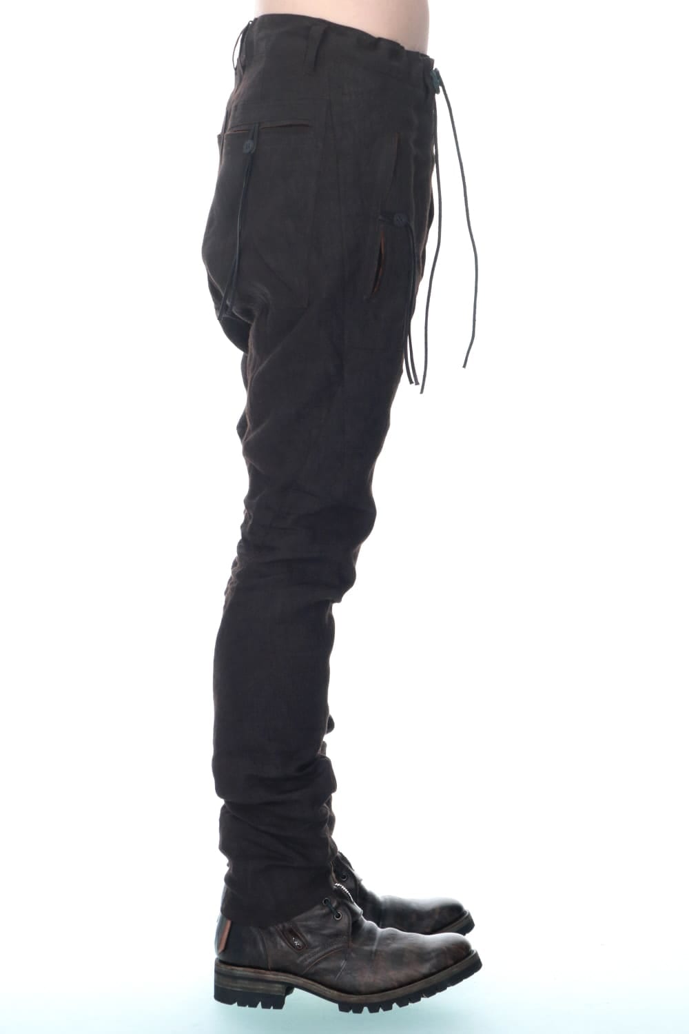 Mud Dyed Linen Drop Crotch Slim Pants