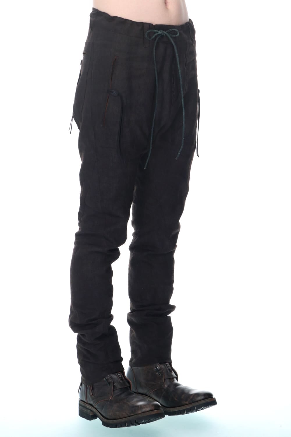 Mud Dyed Linen Drop Crotch Slim Pants