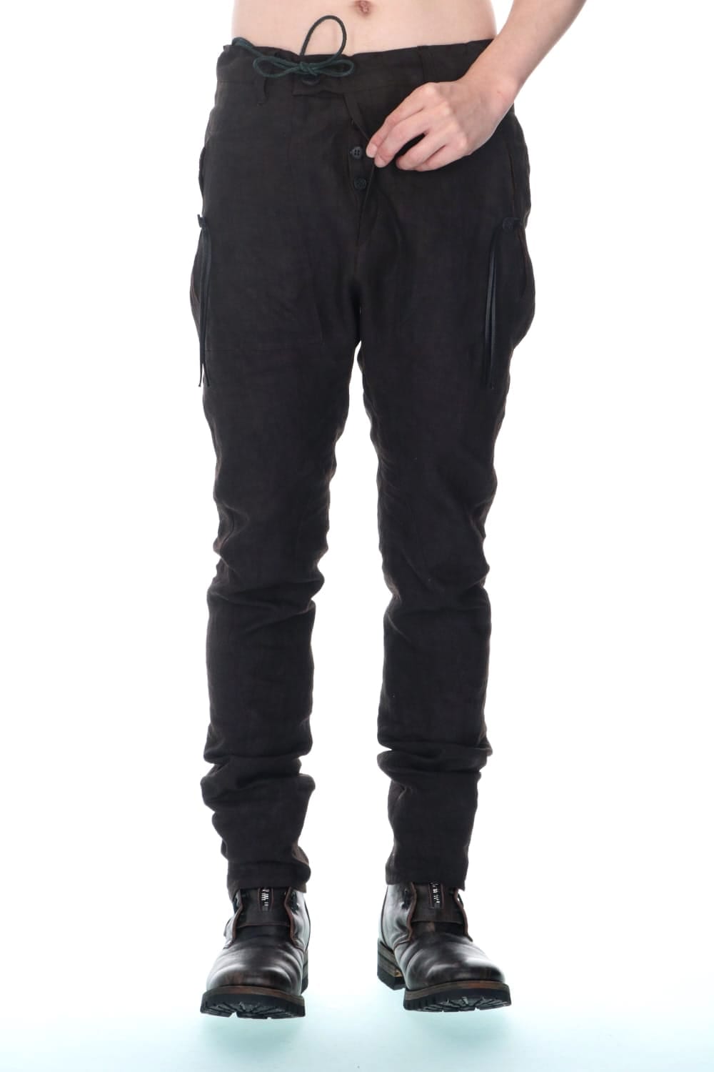 Mud Dyed Linen Drop Crotch Slim Pants