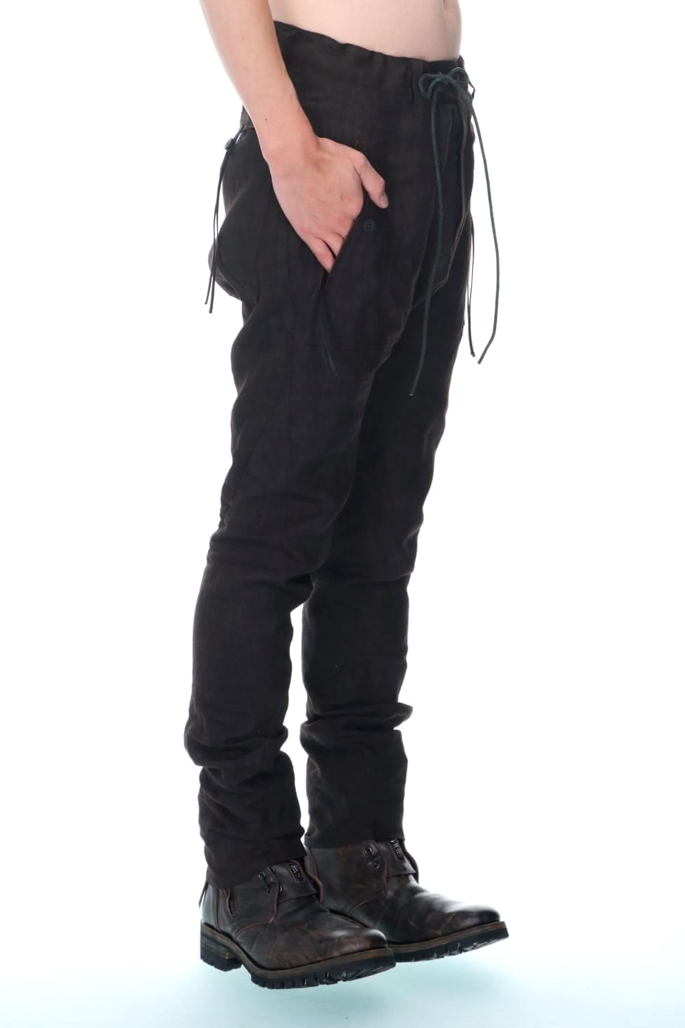 Mud Dyed Linen Drop Crotch Slim Pants