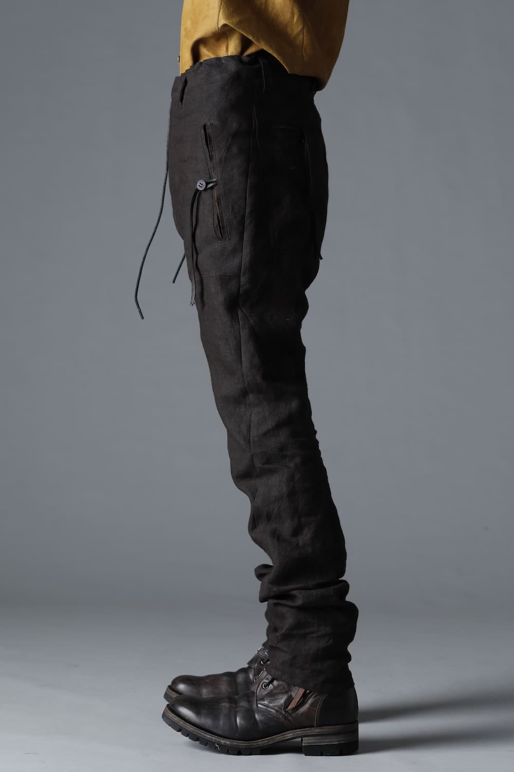 Mud Dyed Linen Drop Crotch Slim Pants