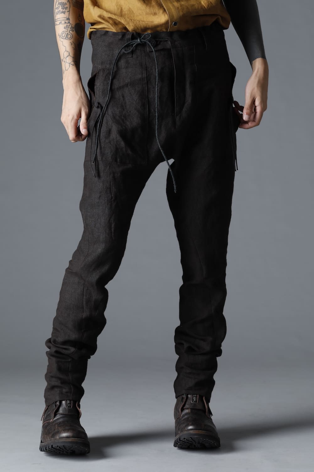 Mud Dyed Linen Drop Crotch Slim Pants
