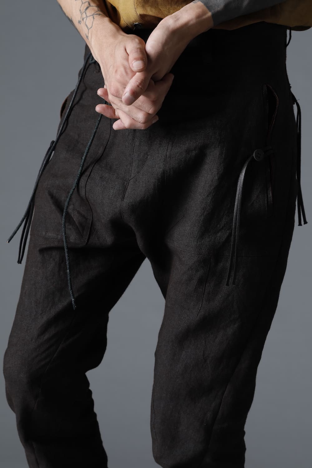 Mud Dyed Linen Drop Crotch Slim Pants