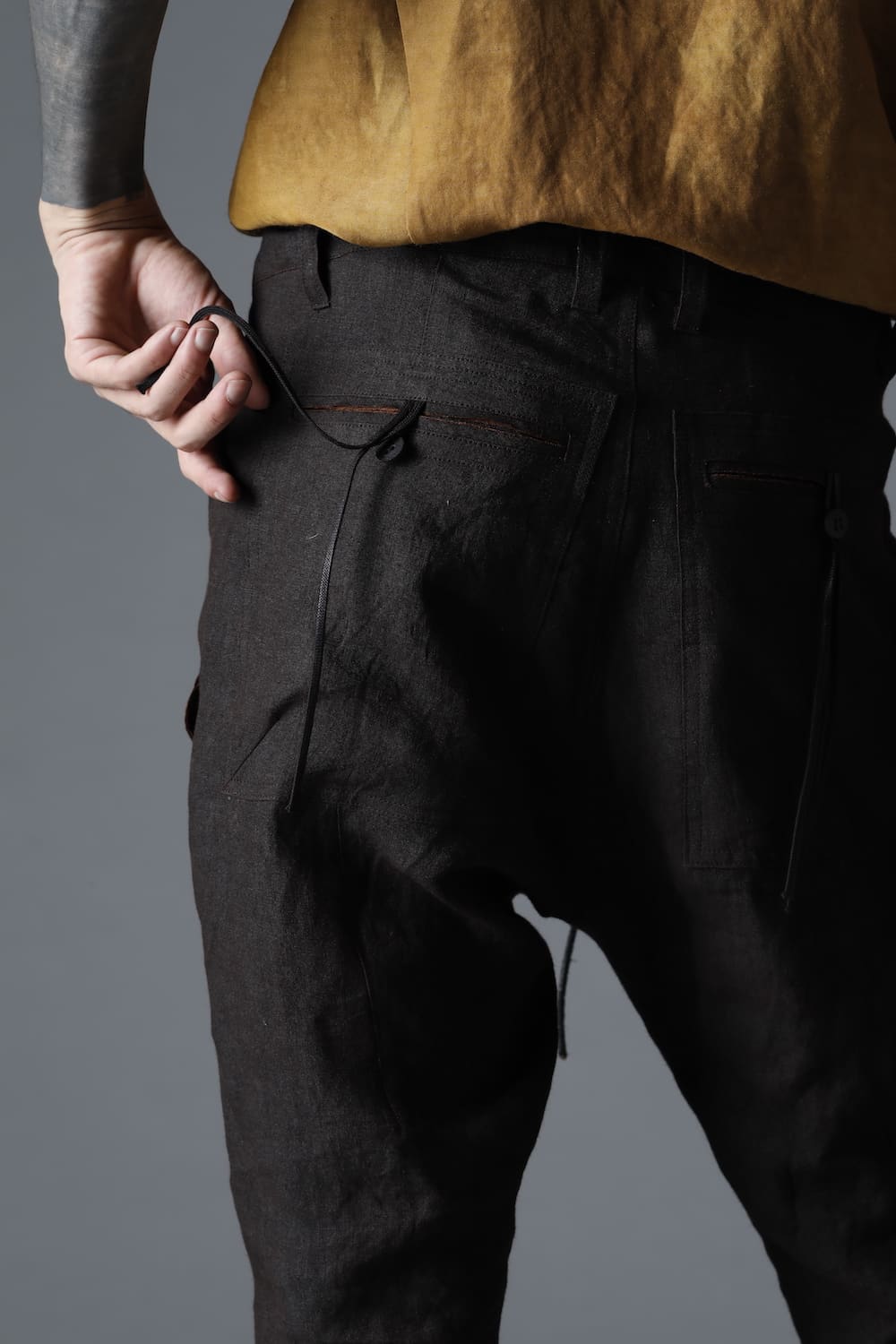 Mud Dyed Linen Drop Crotch Slim Pants