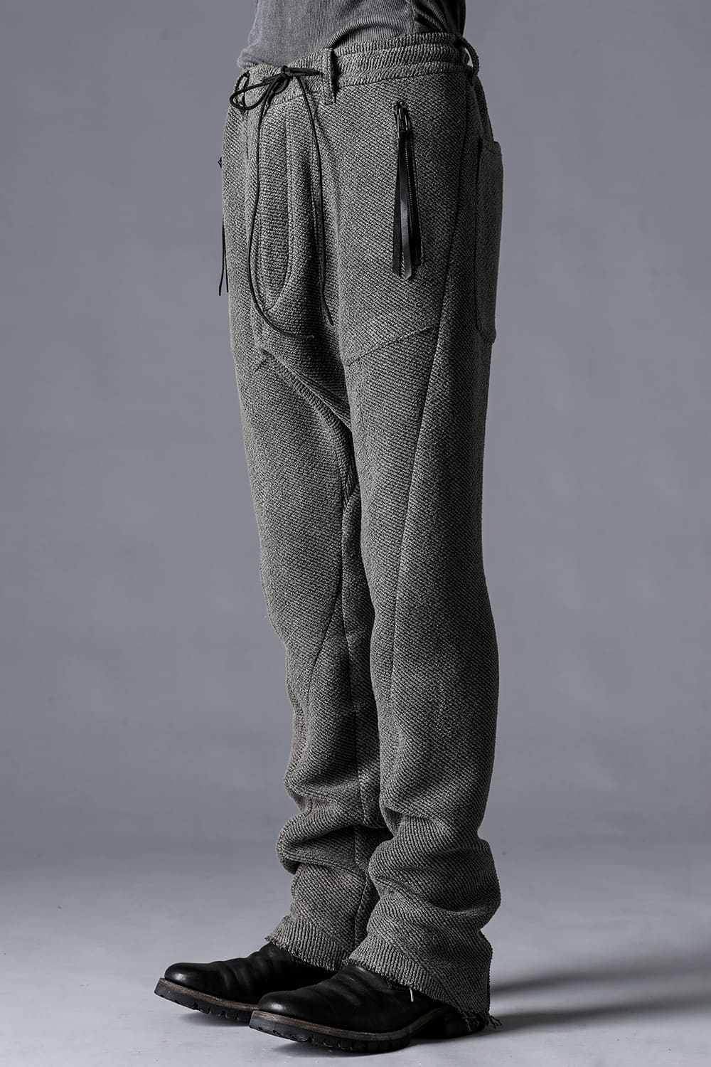 Japanese Paper And Cotton Tweed Drop Crotch Slim Trousers  Black