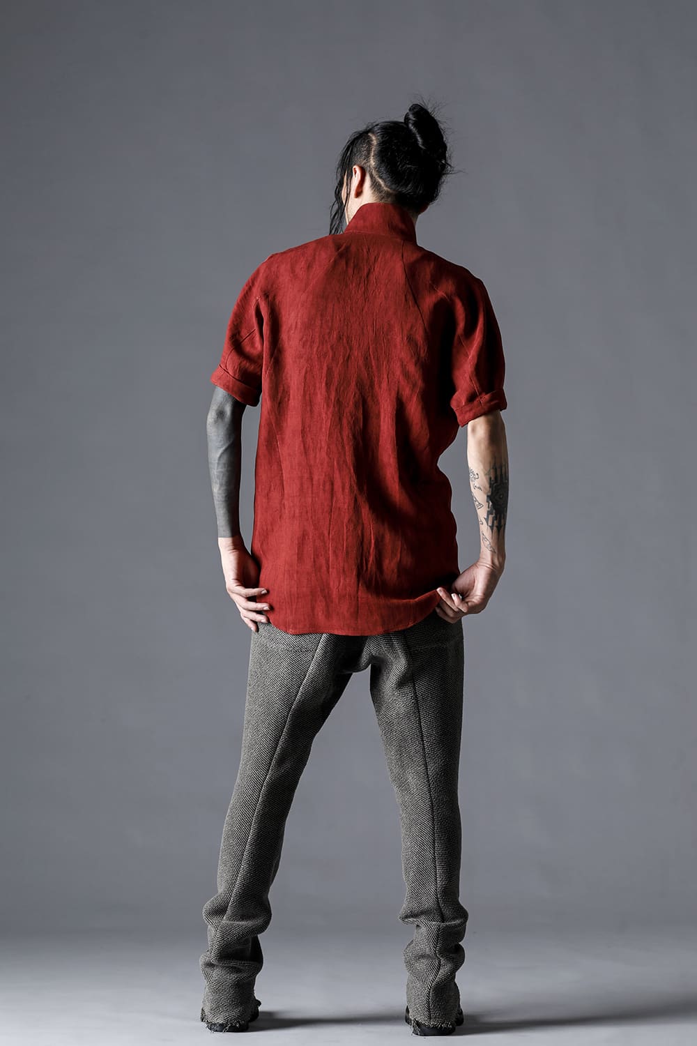 Japanese Paper And Cotton Tweed Drop Crotch Slim Trousers  Black