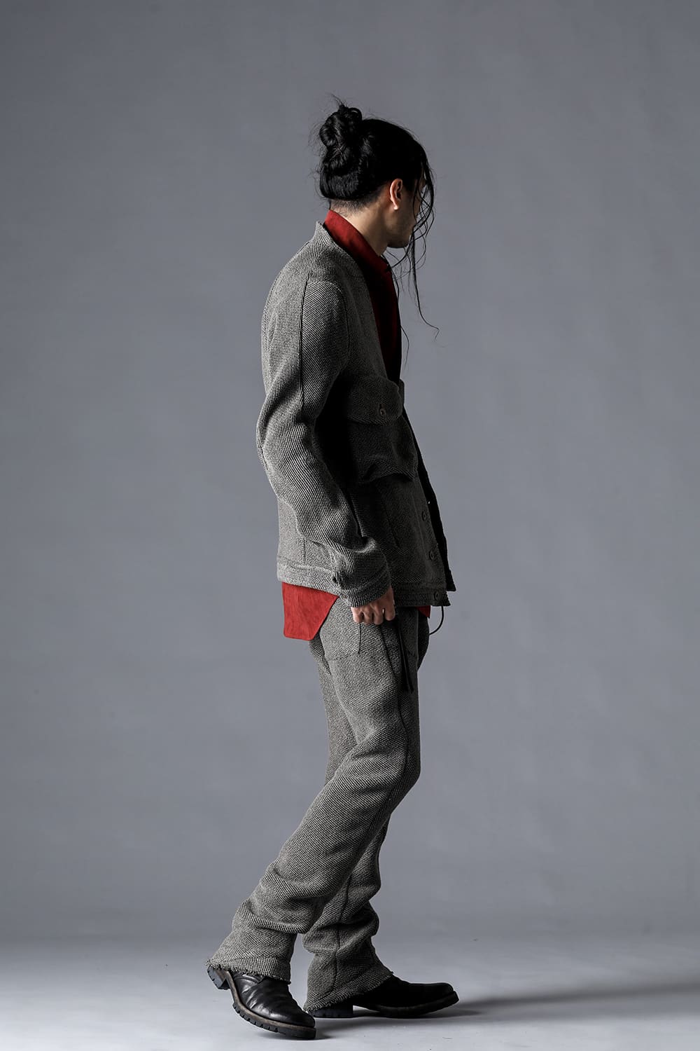 Japanese Paper And Cotton Tweed Drop Crotch Slim Trousers  Black