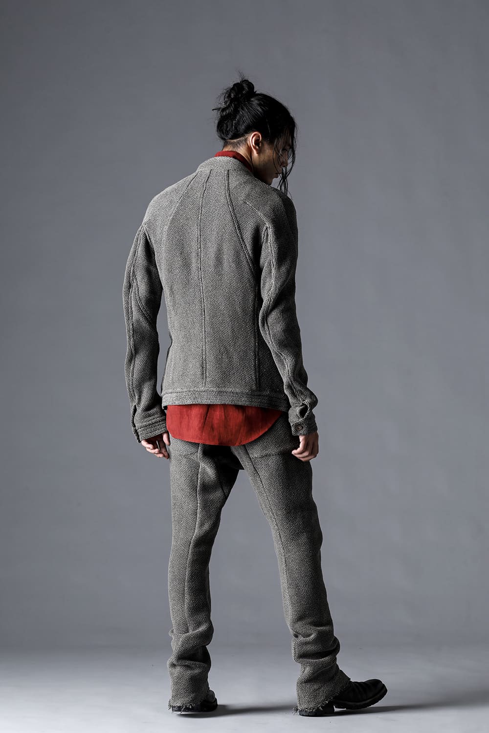 Japanese Paper And Cotton Tweed Drop Crotch Slim Trousers  Black