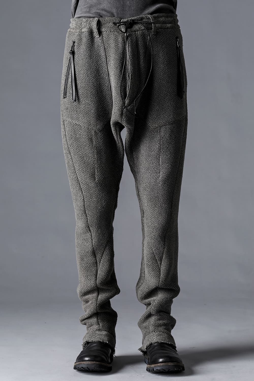 和紙×コットンツィードドロップクロッチスリムパンツ  チャコール