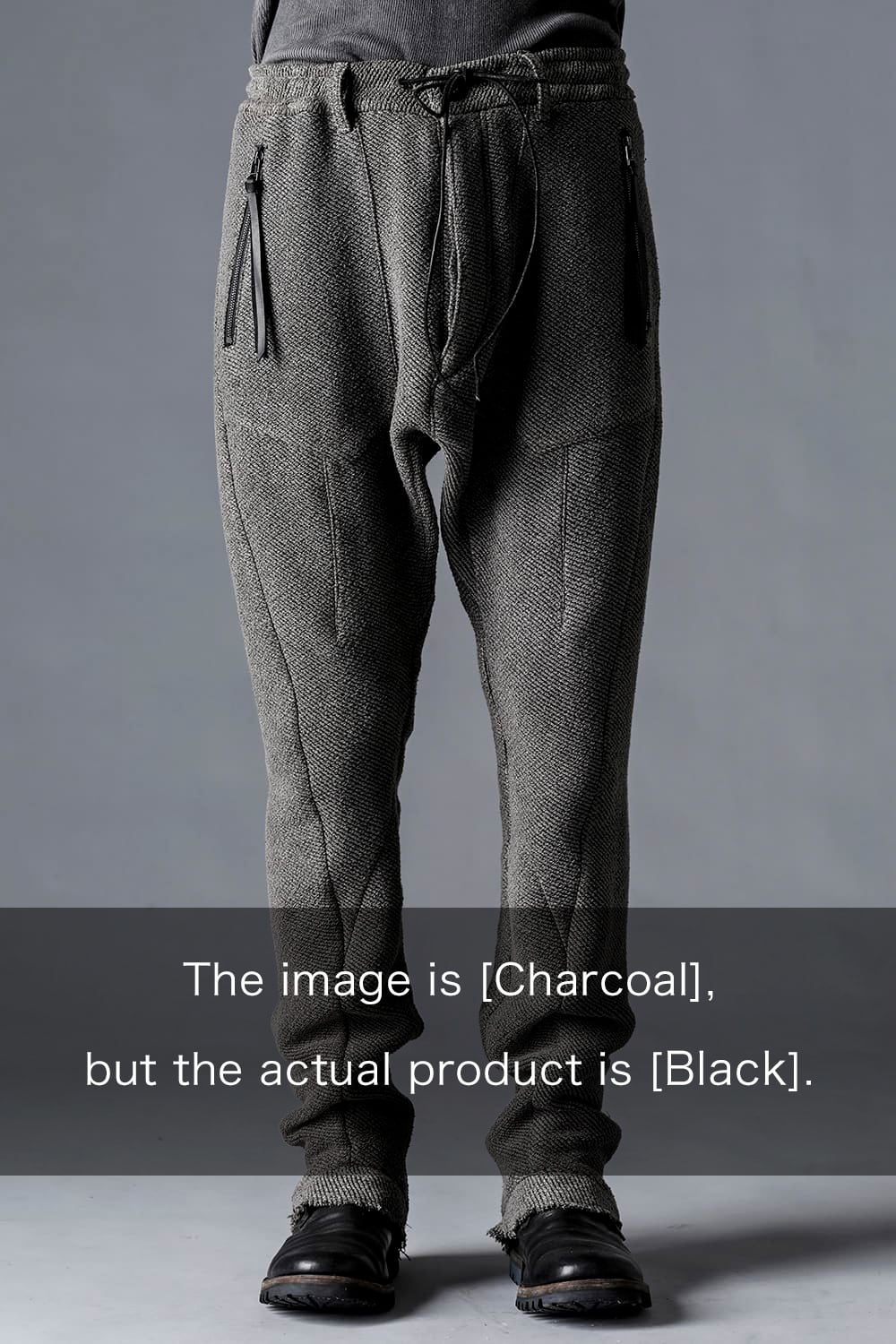 Japanese Paper And Cotton Tweed Drop Crotch Slim Trousers  Black