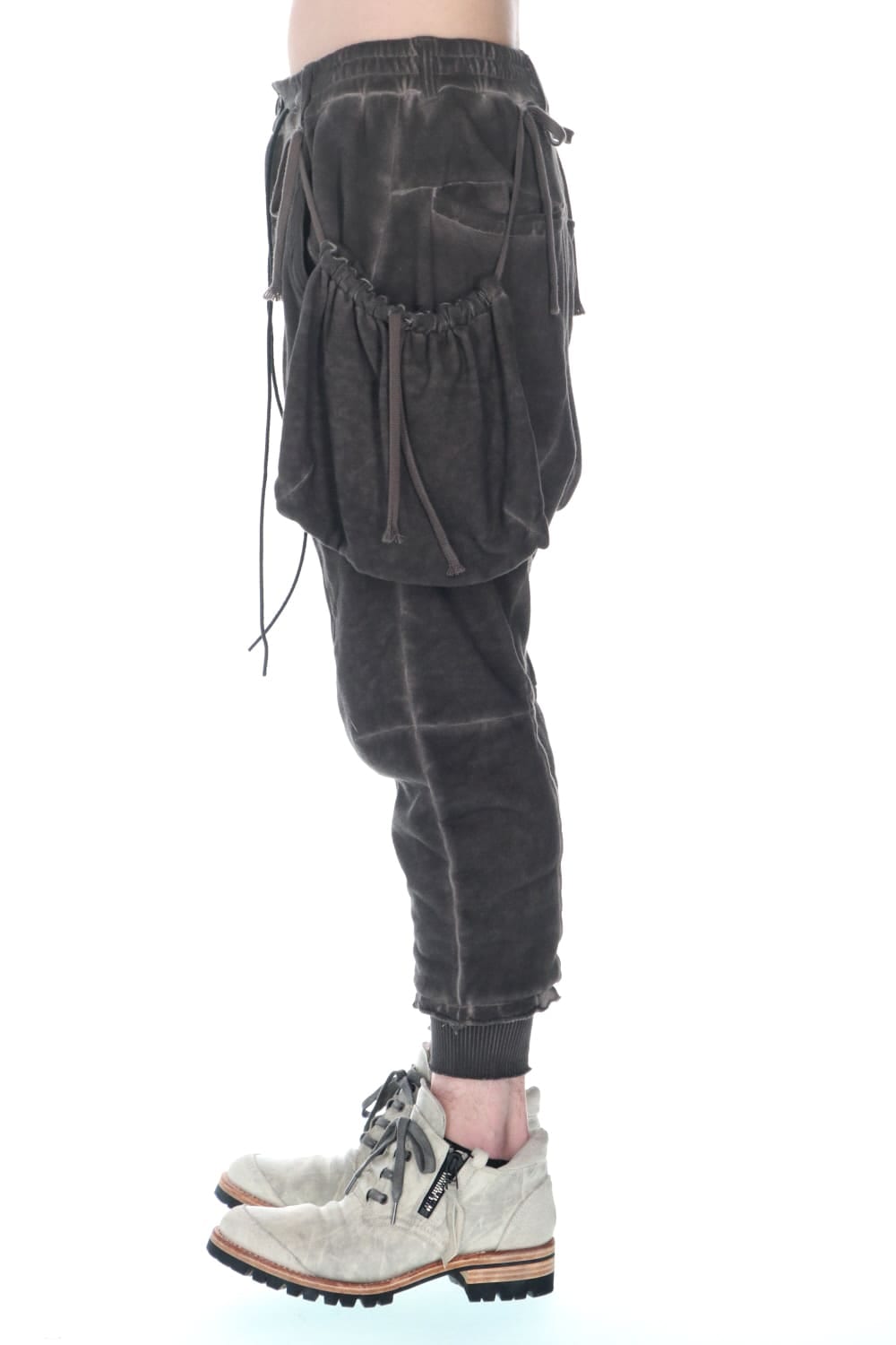 Cold Dyed Untwisted Soft Cotton Jersey Detachable Pocket Cropped Pants  Mud Brown