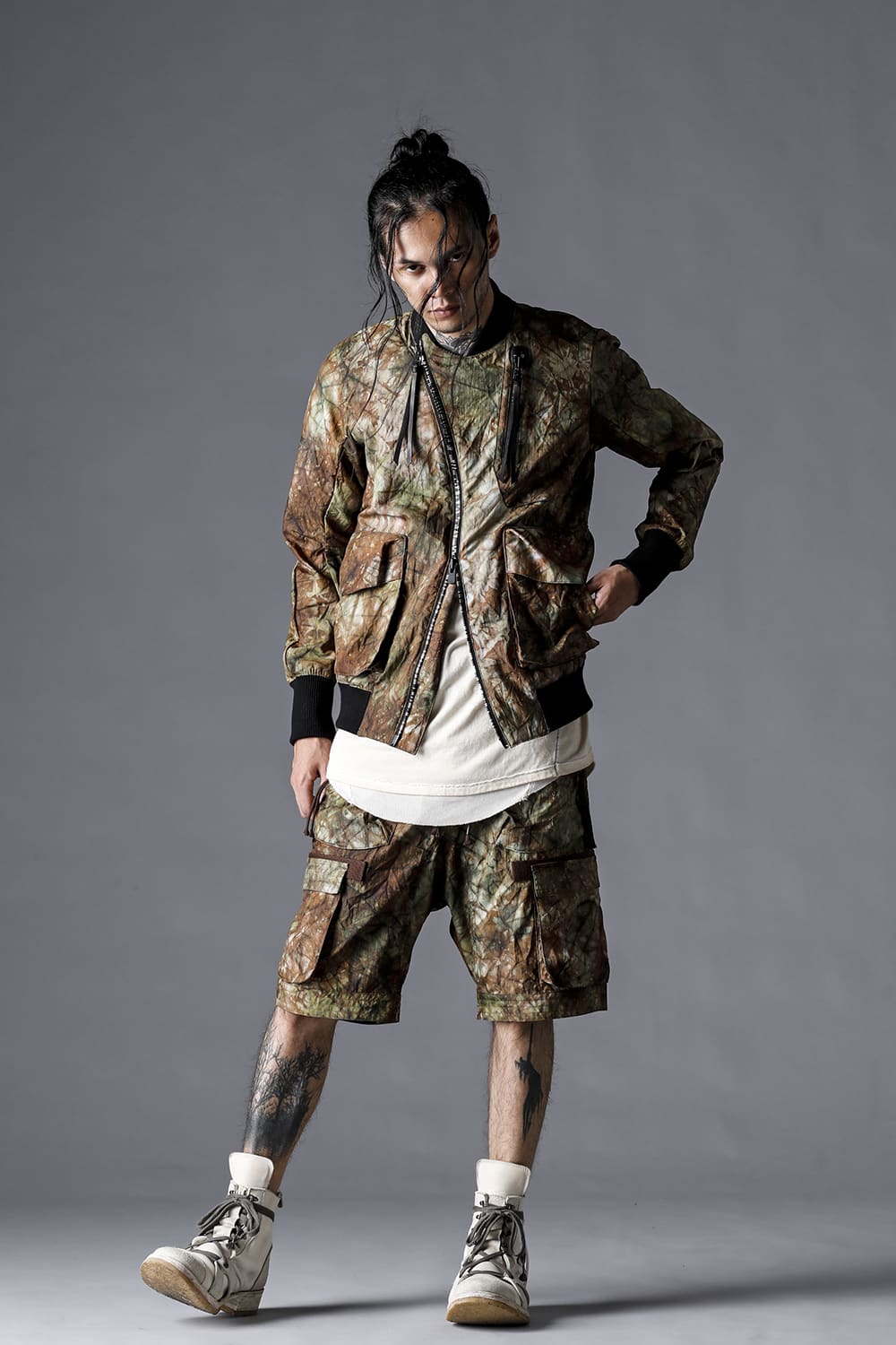 Uneven Dyed Nylon Ox Cargo Shorts  Stream Sand