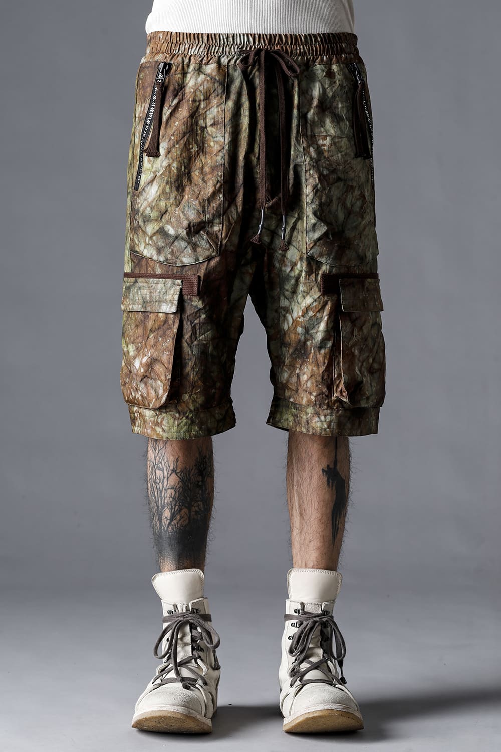 Uneven Dyed Nylon Ox Cargo Shorts  Stream Sand