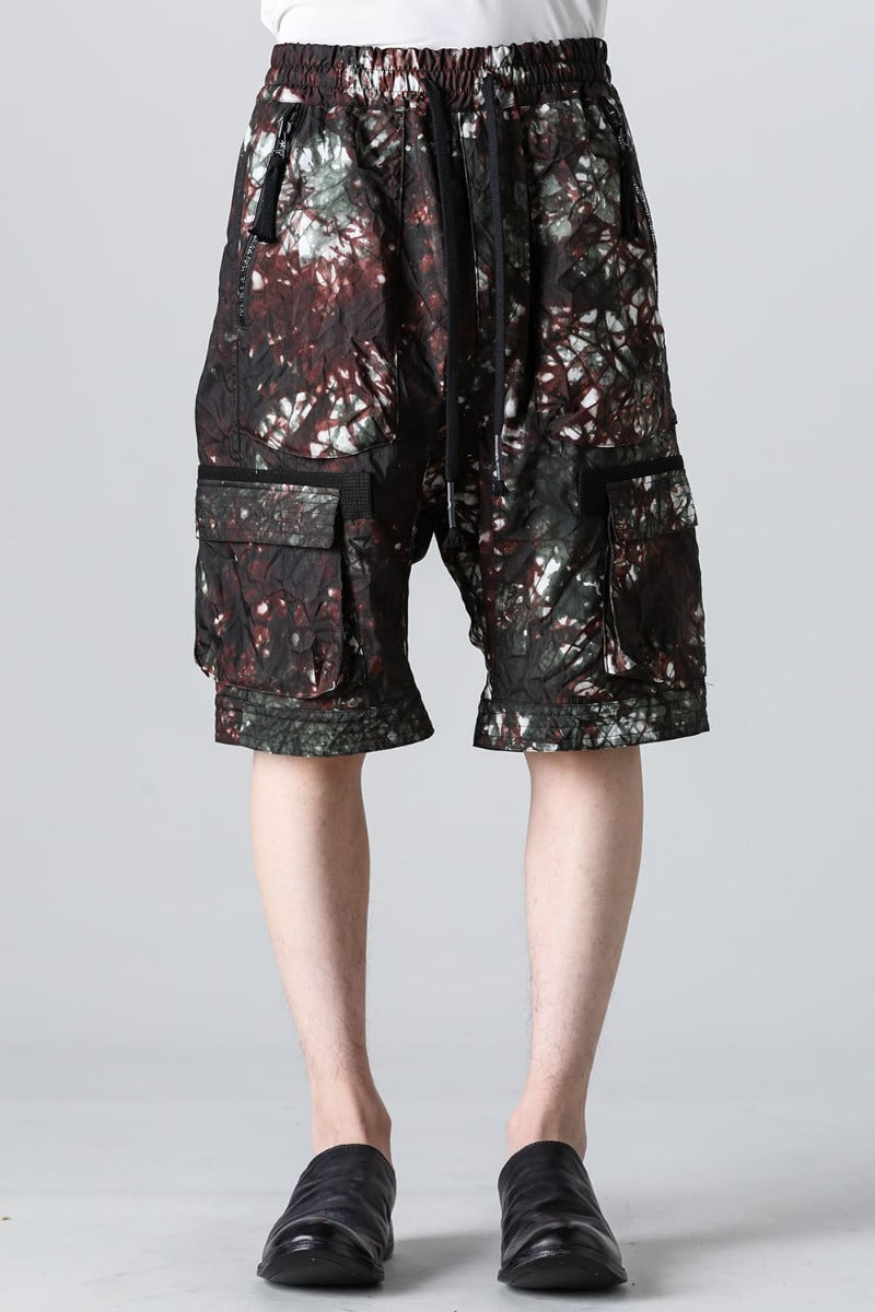 Uneven Dyed Nylon Ox Cargo Shorts  Moss Black