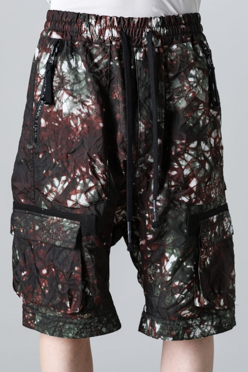 Uneven Dyed Nylon Ox Cargo Shorts  Moss Black