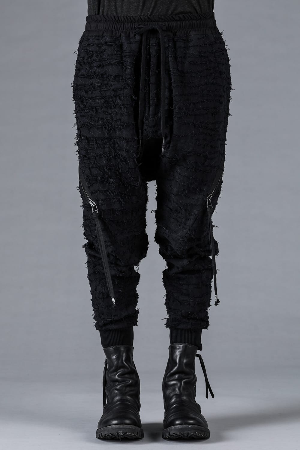 Cotton Viyella Damage Quilt Low-Crotch Jogger Pants Black