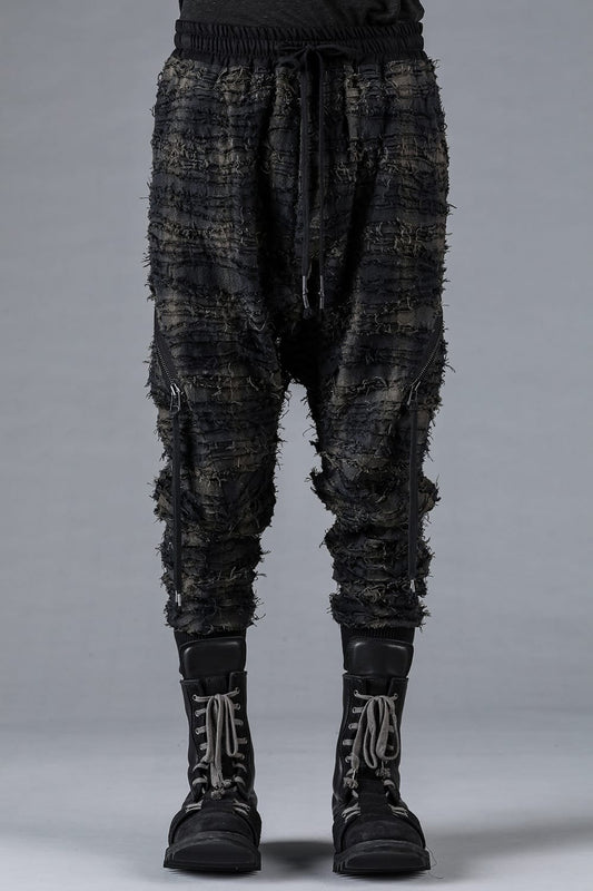 Cotton Viyella Damage Quilt Low-Crotch Jogger Pants Plaid Dust