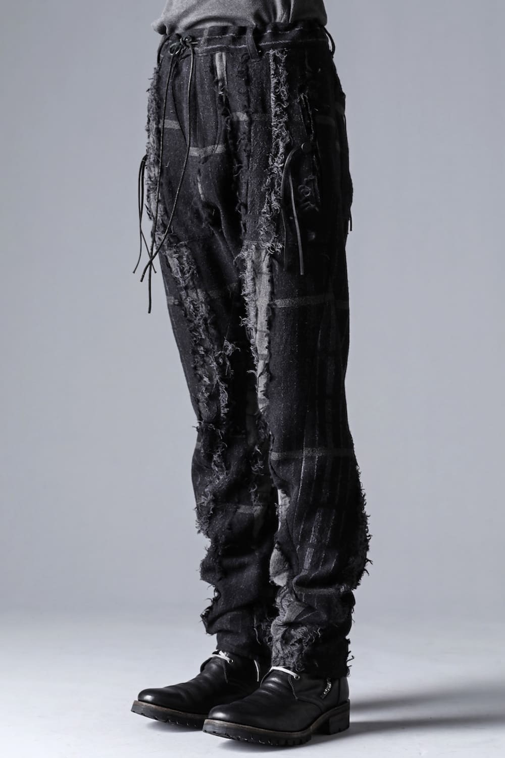 Wool Destroy Random Striped Drop Crotch Slim Pants