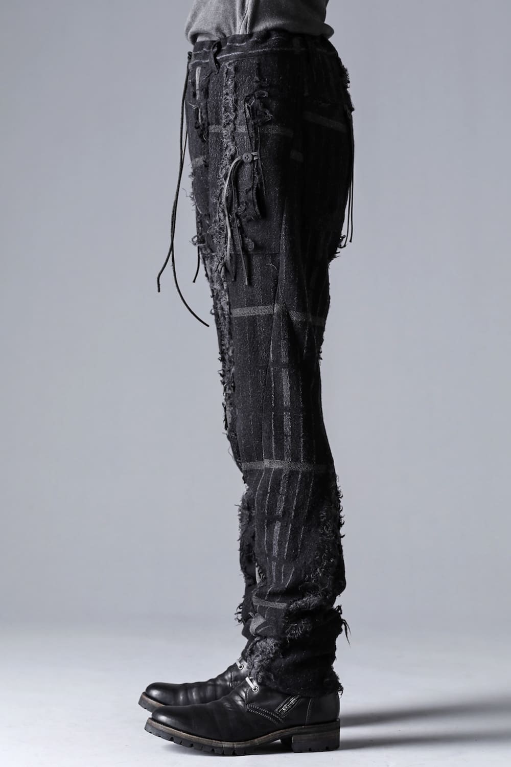 Wool Destroy Random Striped Drop Crotch Slim Pants