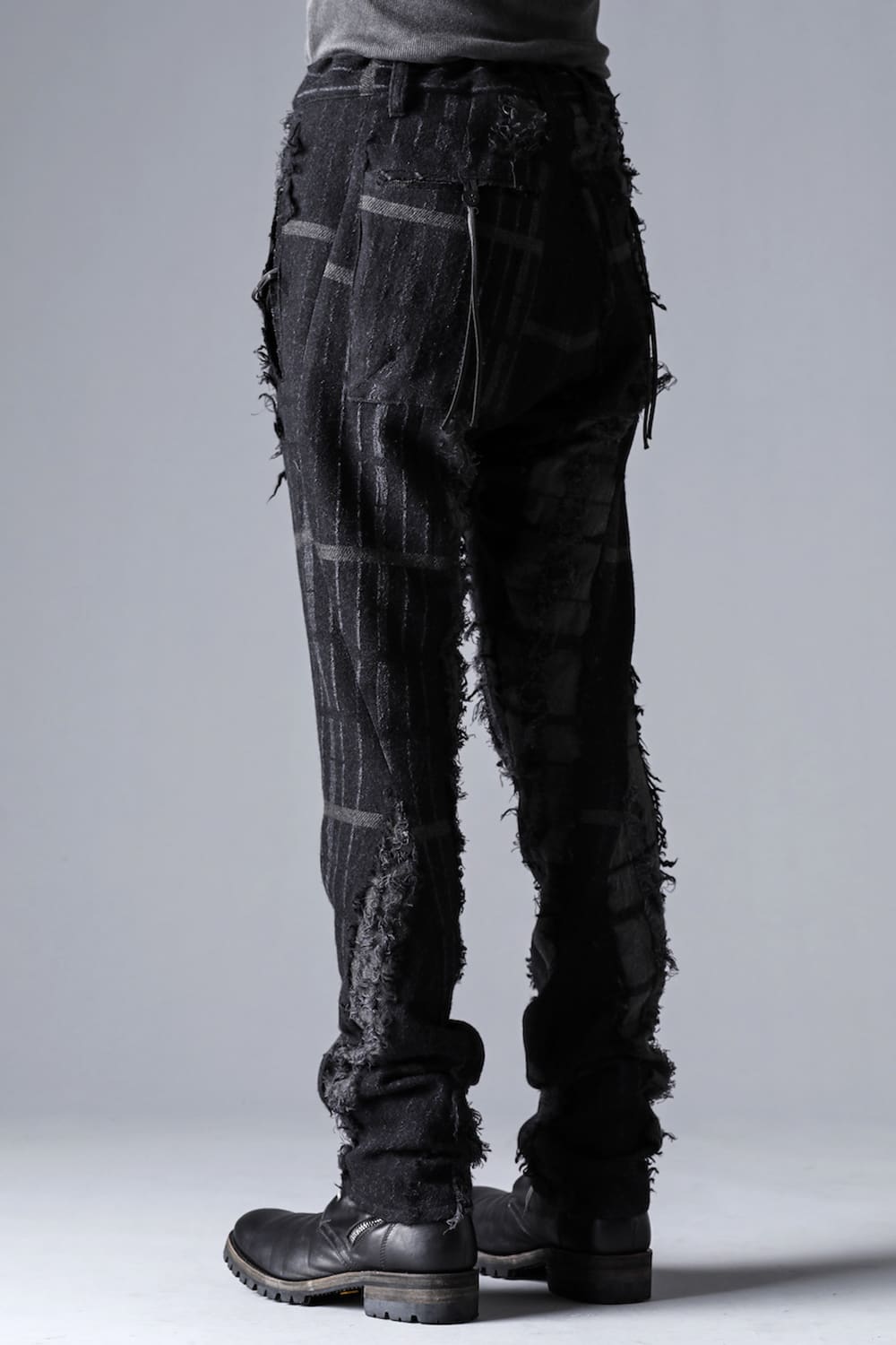 Wool Destroy Random Striped Drop Crotch Slim Pants