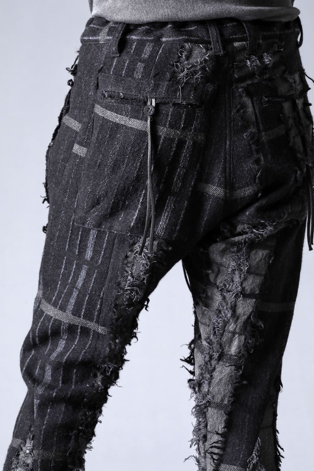 Wool Destroy Random Striped Drop Crotch Slim Pants