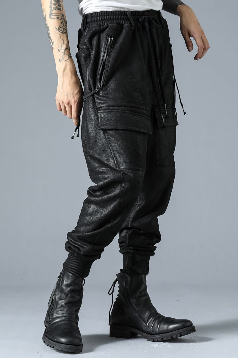 Untwisted Yarn Fleece-Lined Coated Bush Tapered Jogger Pants