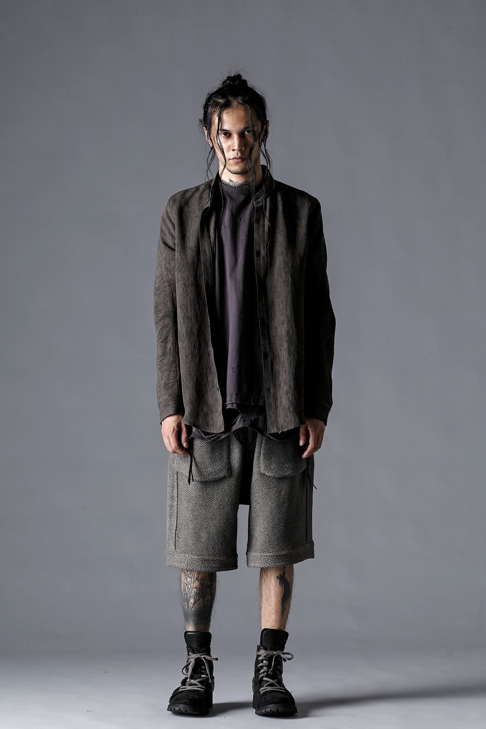 和紙×コットンツィードショートパンツ  ブラック