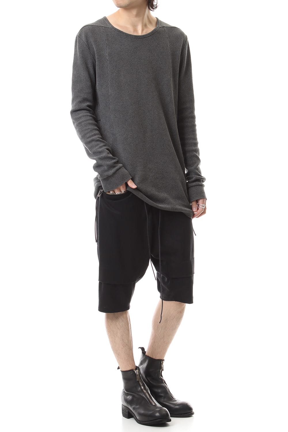 Linen x Cotton Double Face Jersey Drop Croch Shorts