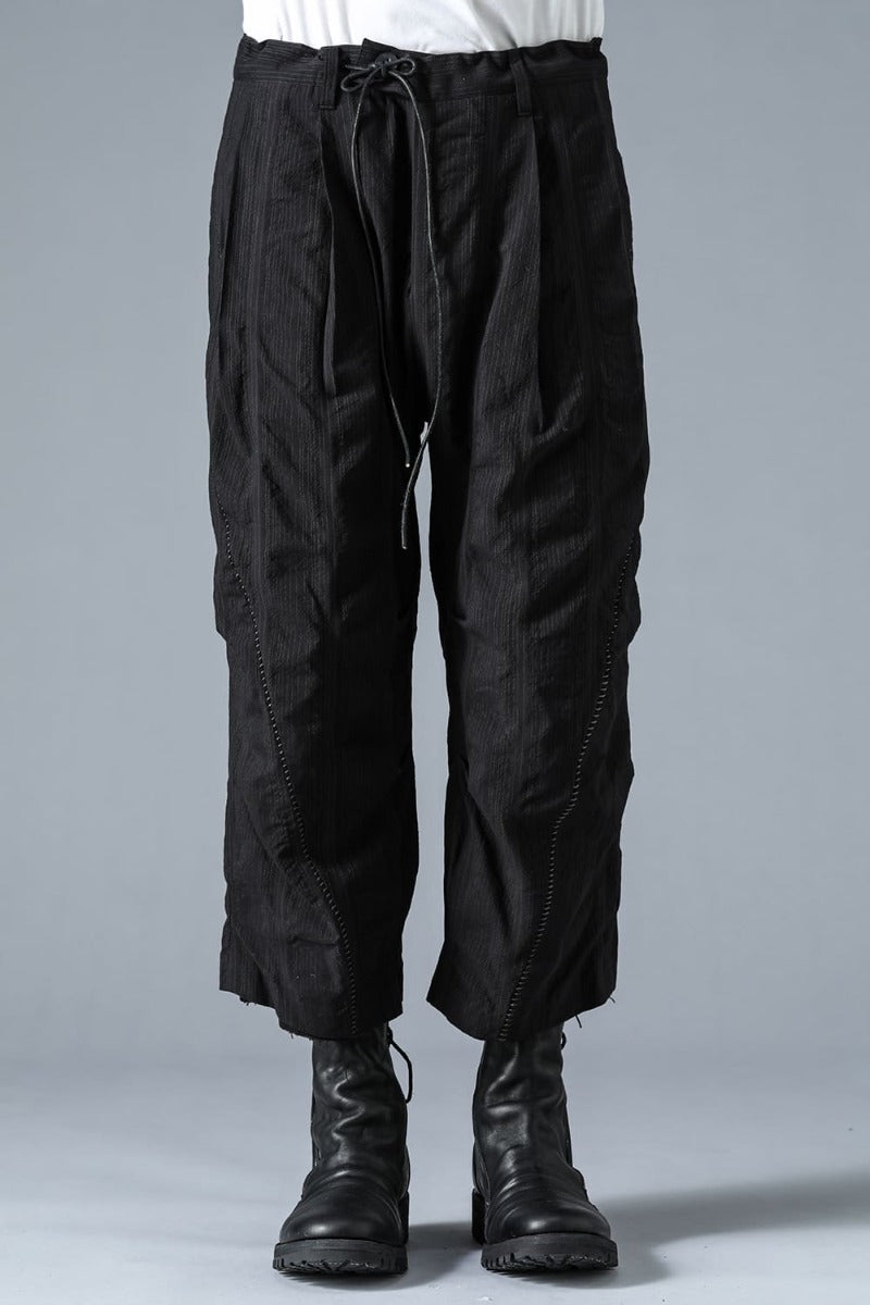 Shrink Pin Stripe Overlock Wide Cropped Pants