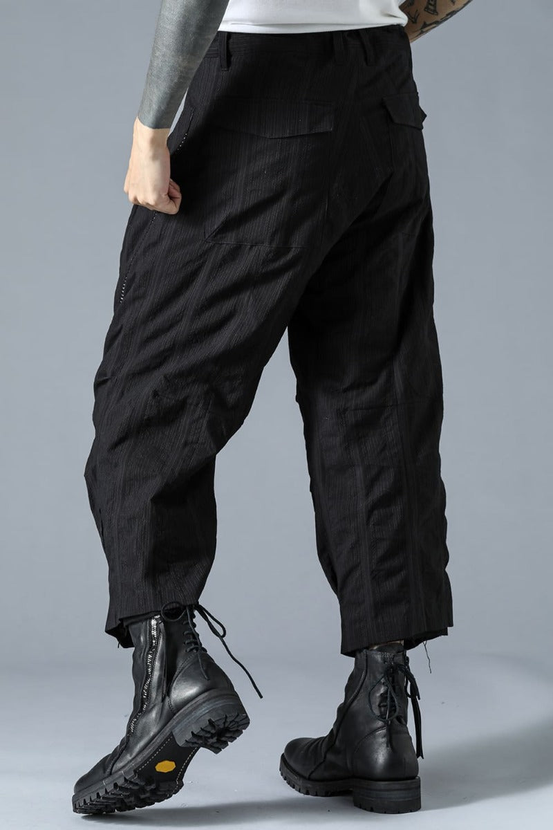 Shrink Pin Stripe Overlock Wide Cropped Pants