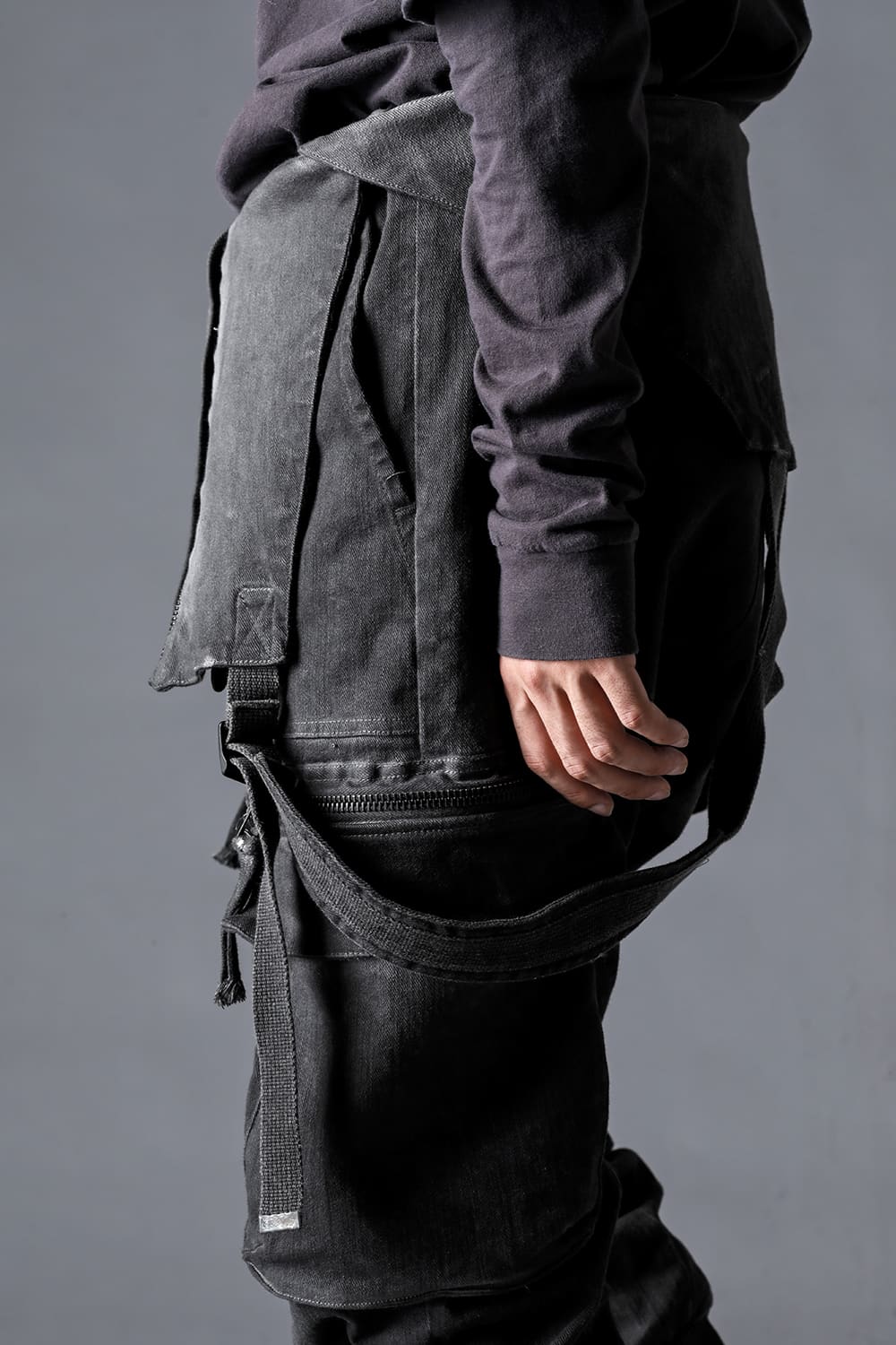 Hyper Stretch Cotton Denim Cargo Overalls  Charcoal
