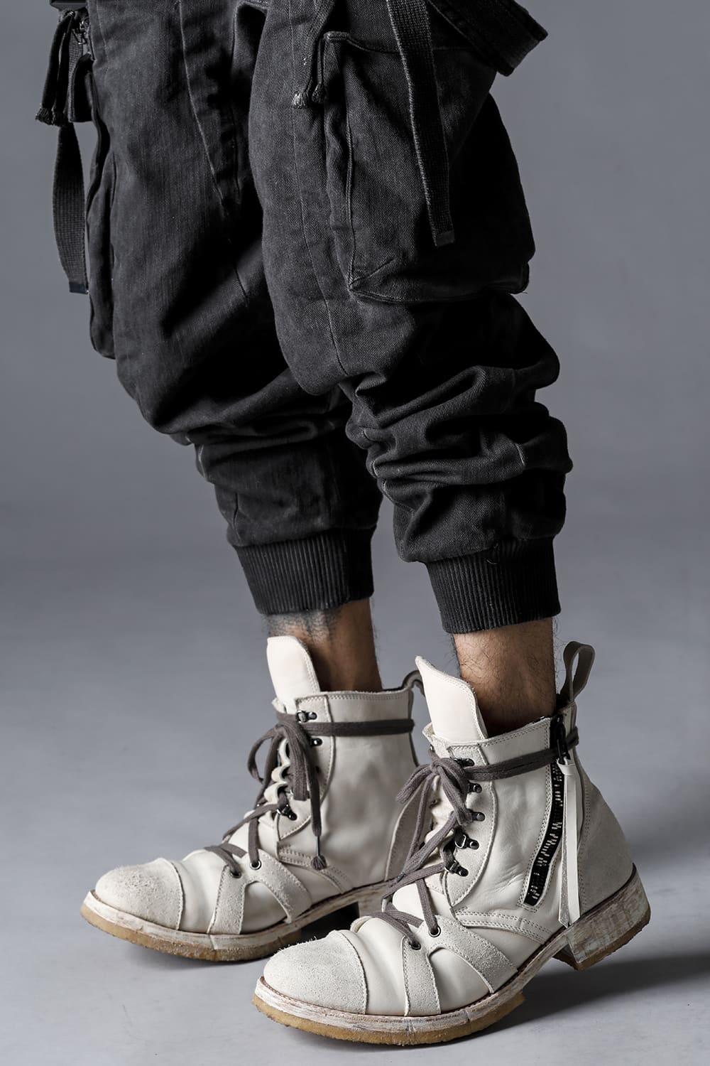 Hyper Stretch Cotton Denim Cargo Overalls  Dusty White