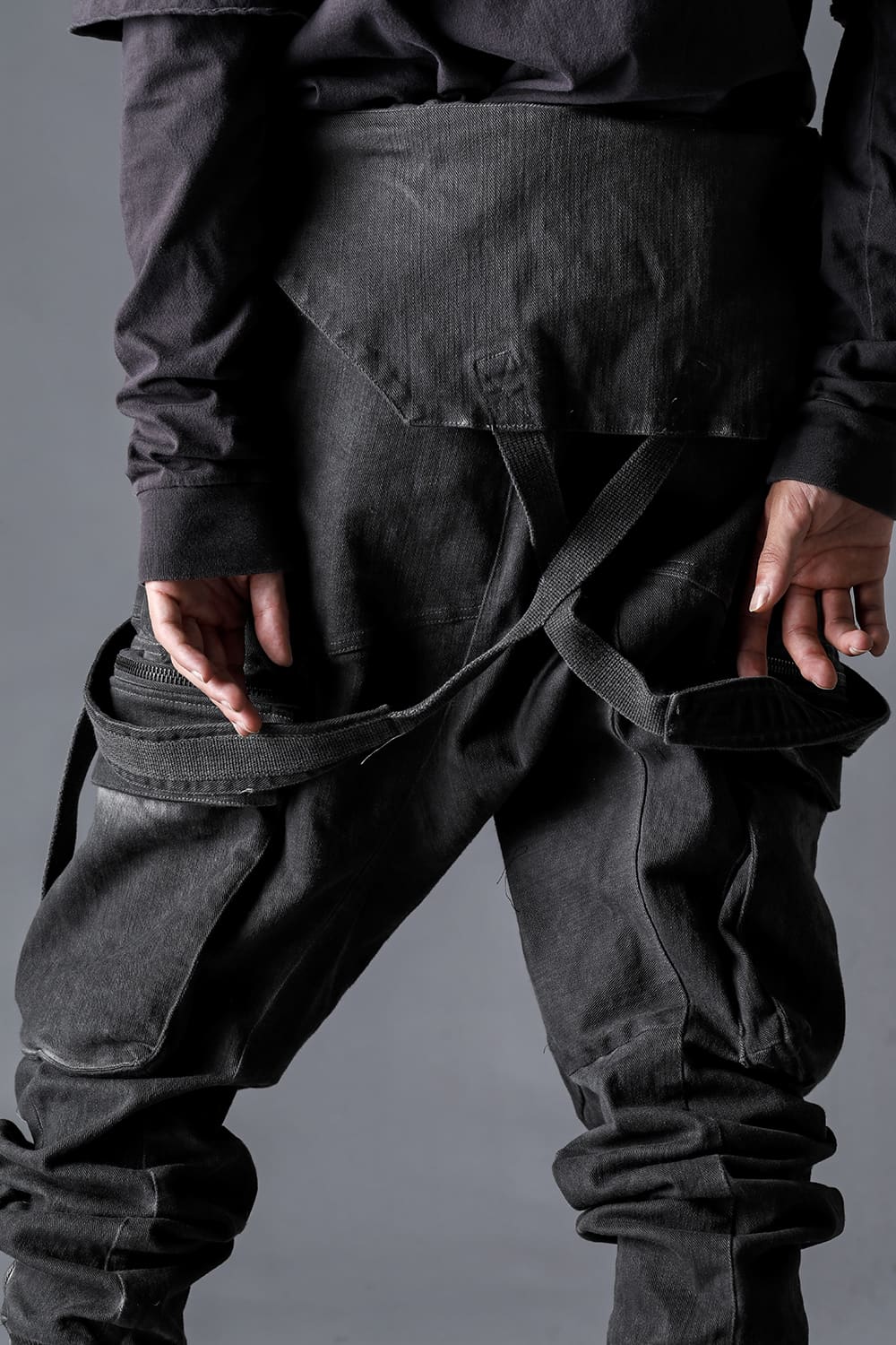 Hyper Stretch Cotton Denim Cargo Overalls  Dusty White