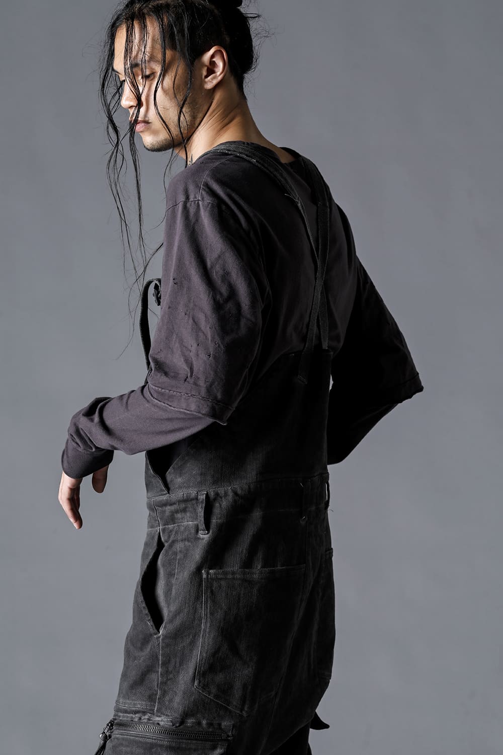 Hyper Stretch Cotton Denim Cargo Overalls  Charcoal