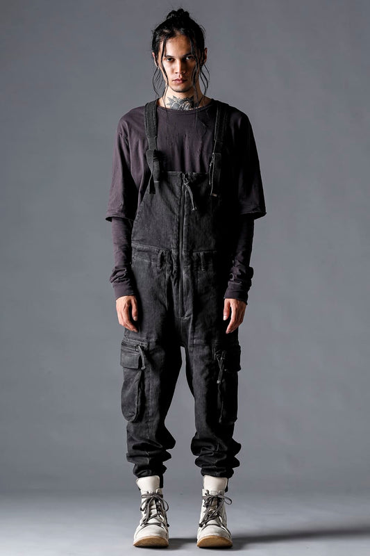 Hyper Stretch Cotton Denim Cargo Overalls  Charcoal