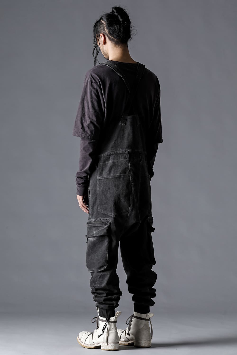 Hyper Stretch Cotton Denim Cargo Overalls  Charcoal