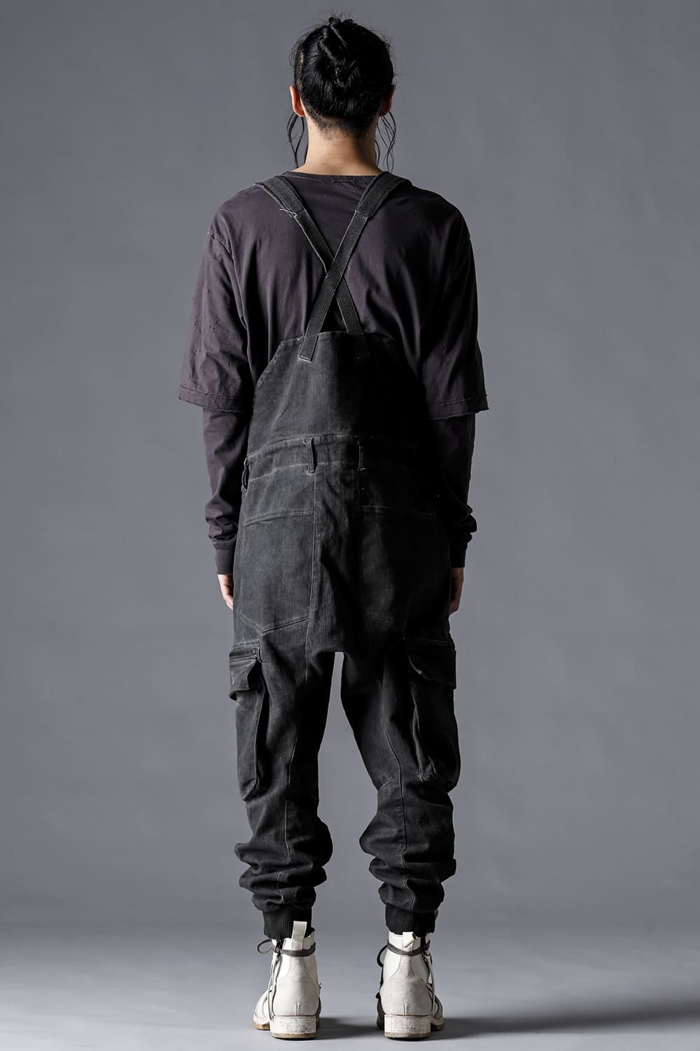Hyper Stretch Cotton Denim Cargo Overalls  Dusty White