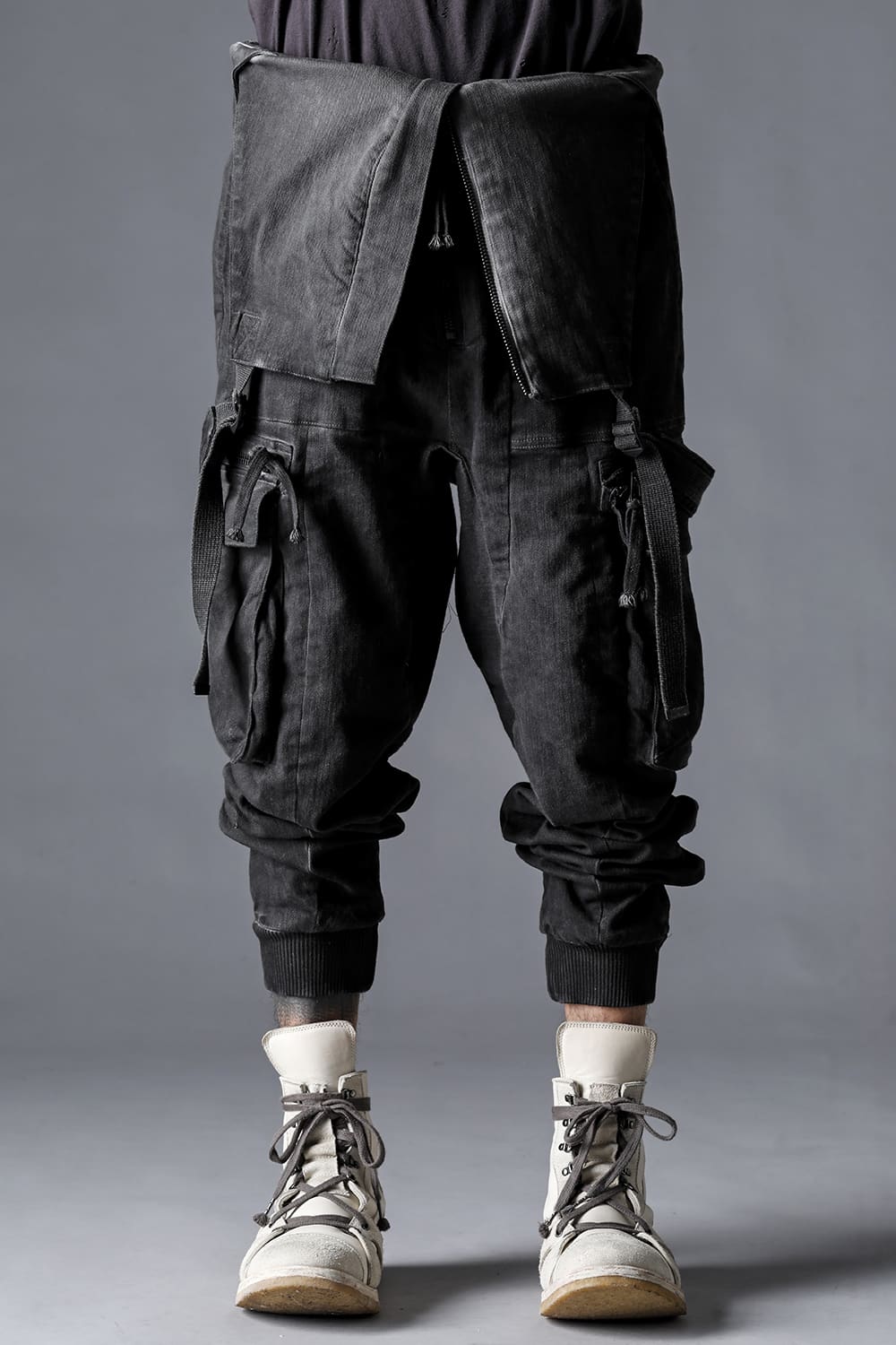 Hyper Stretch Cotton Denim Cargo Overalls  Dusty White