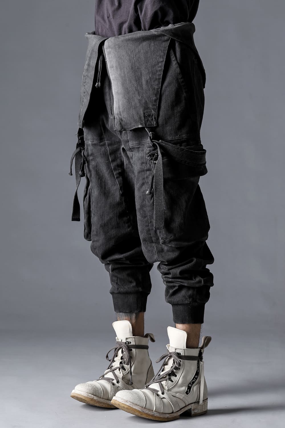 Hyper Stretch Cotton Denim Cargo Overalls  Dusty White
