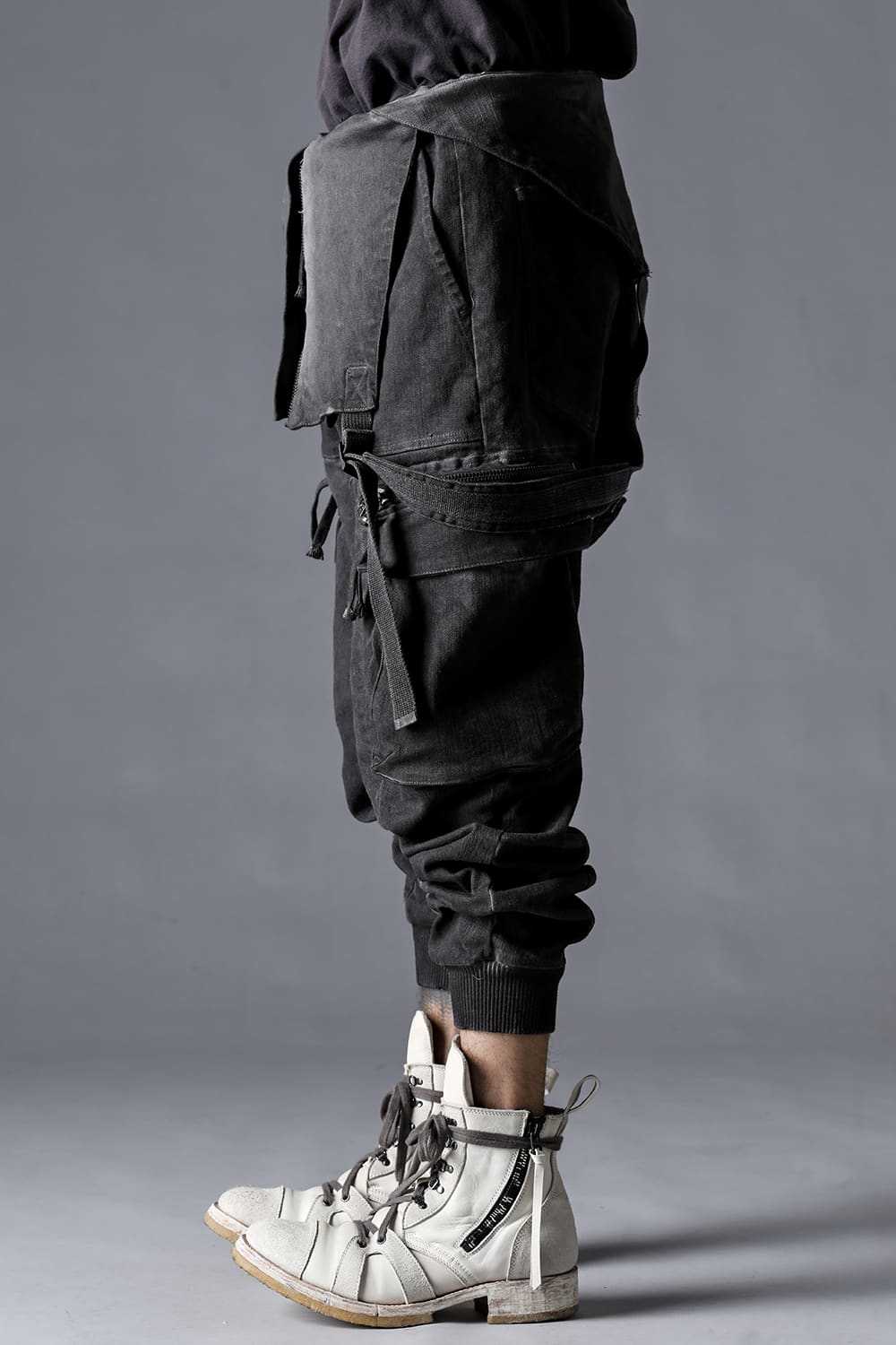 Hyper Stretch Cotton Denim Cargo Overalls  Charcoal
