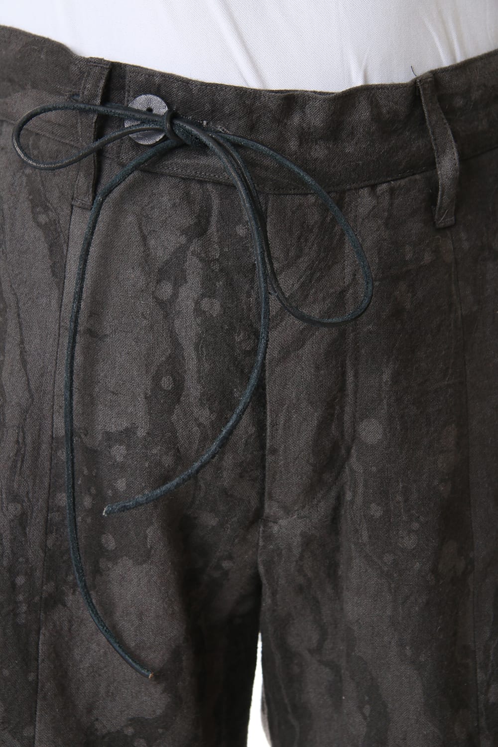 Ink Frow Dyed Linen Tuck Tapered Cropped Pants