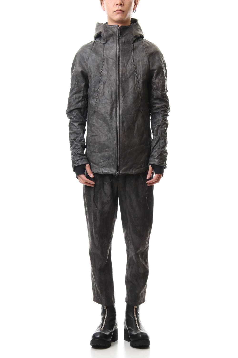 Ink Frow Dyed Linen Tuck Tapered Cropped Pants