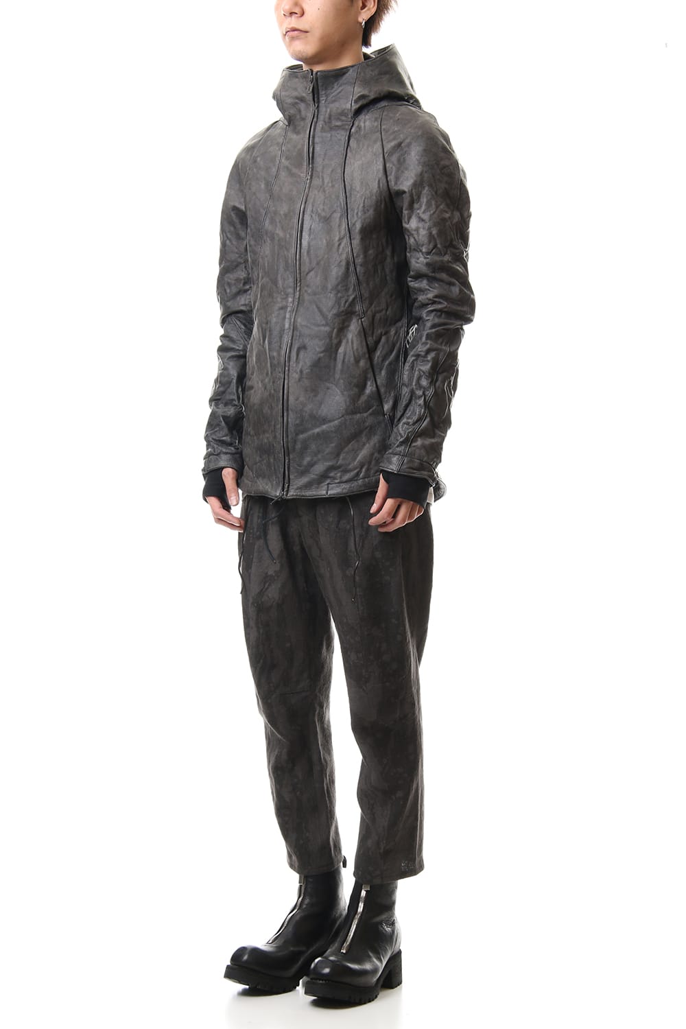 Ink Frow Dyed Linen Tuck Tapered Cropped Pants