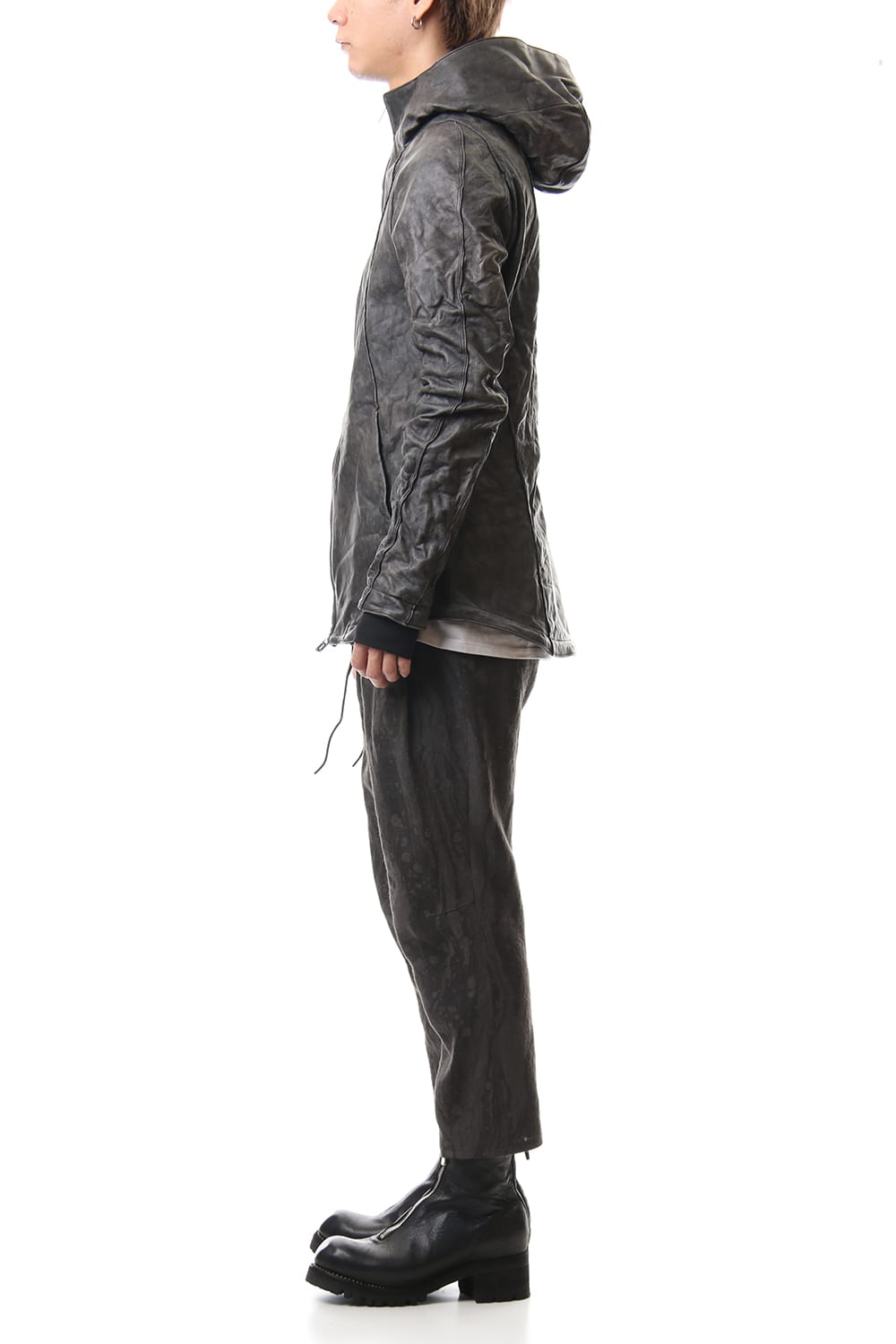 Ink Frow Dyed Linen Tuck Tapered Cropped Pants