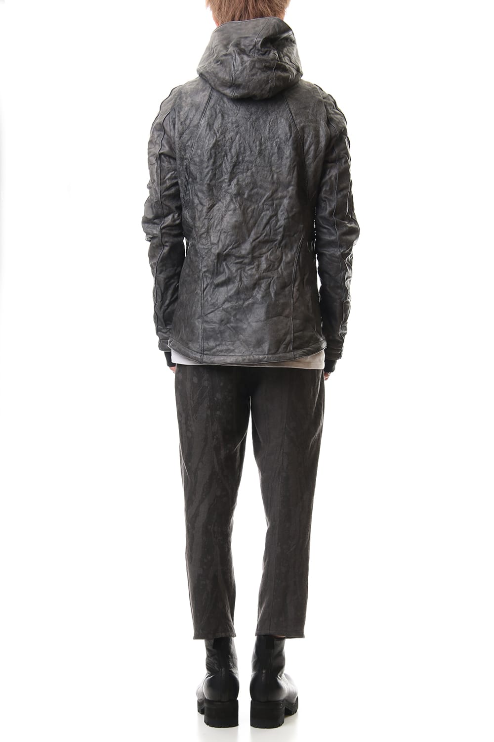 Ink Frow Dyed Linen Tuck Tapered Cropped Pants