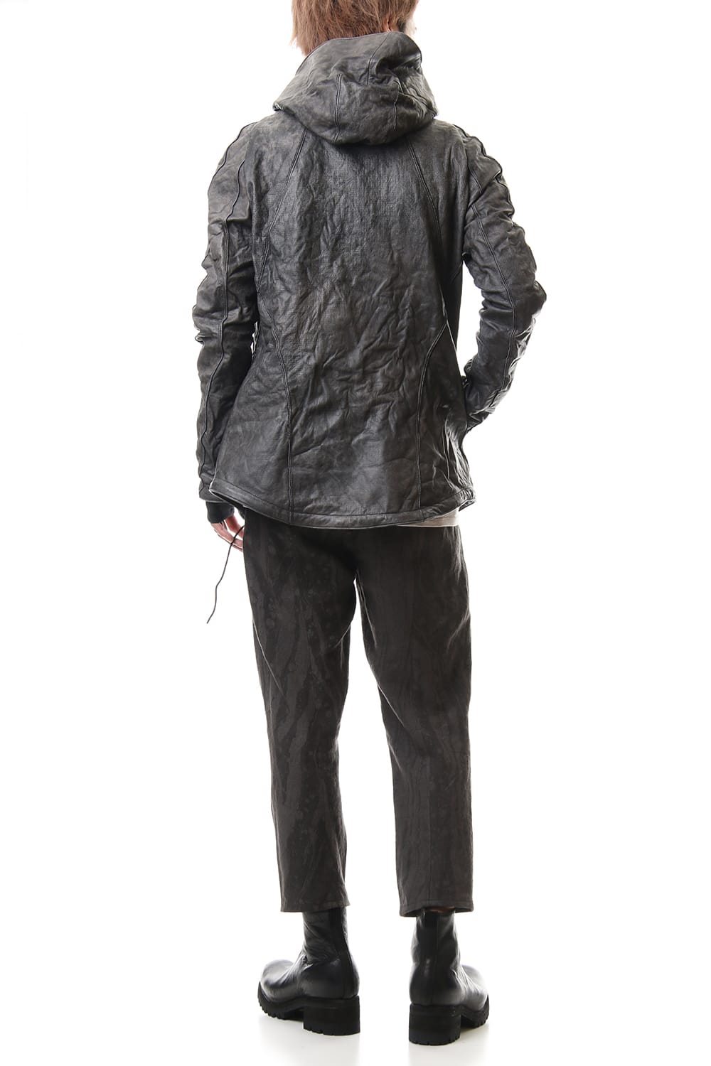 Ink Frow Dyed Linen Tuck Tapered Cropped Pants