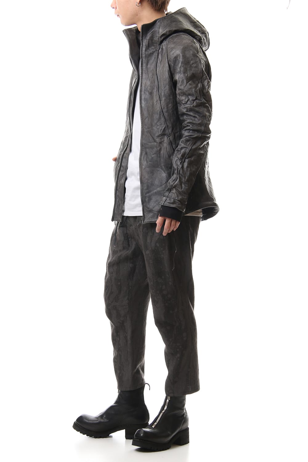 Ink Frow Dyed Linen Tuck Tapered Cropped Pants