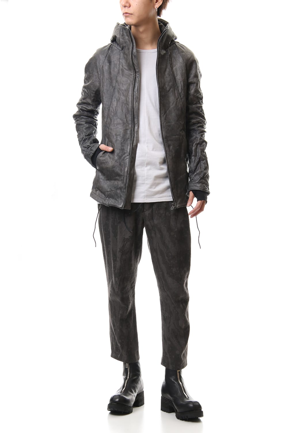 Ink Frow Dyed Linen Tuck Tapered Cropped Pants